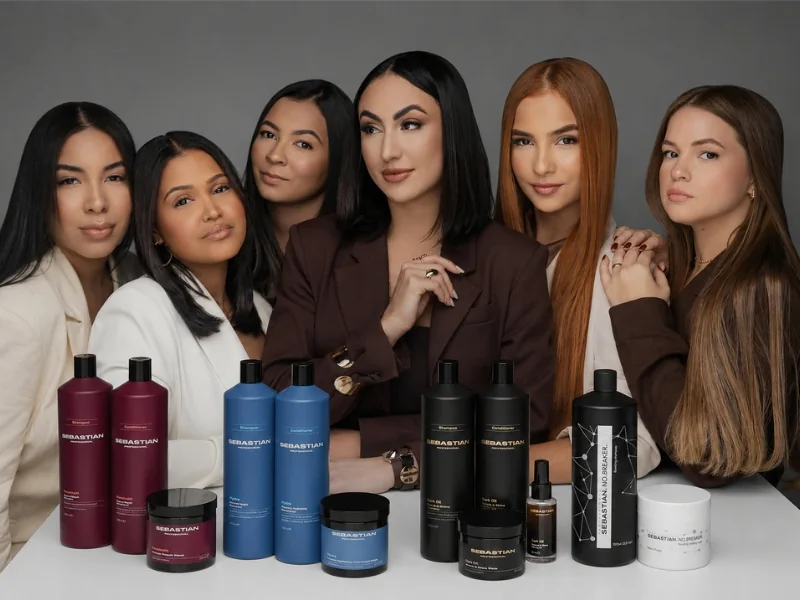 Luanna e mulheres do ensaio do Instituto com os produtos Sebastian Professional